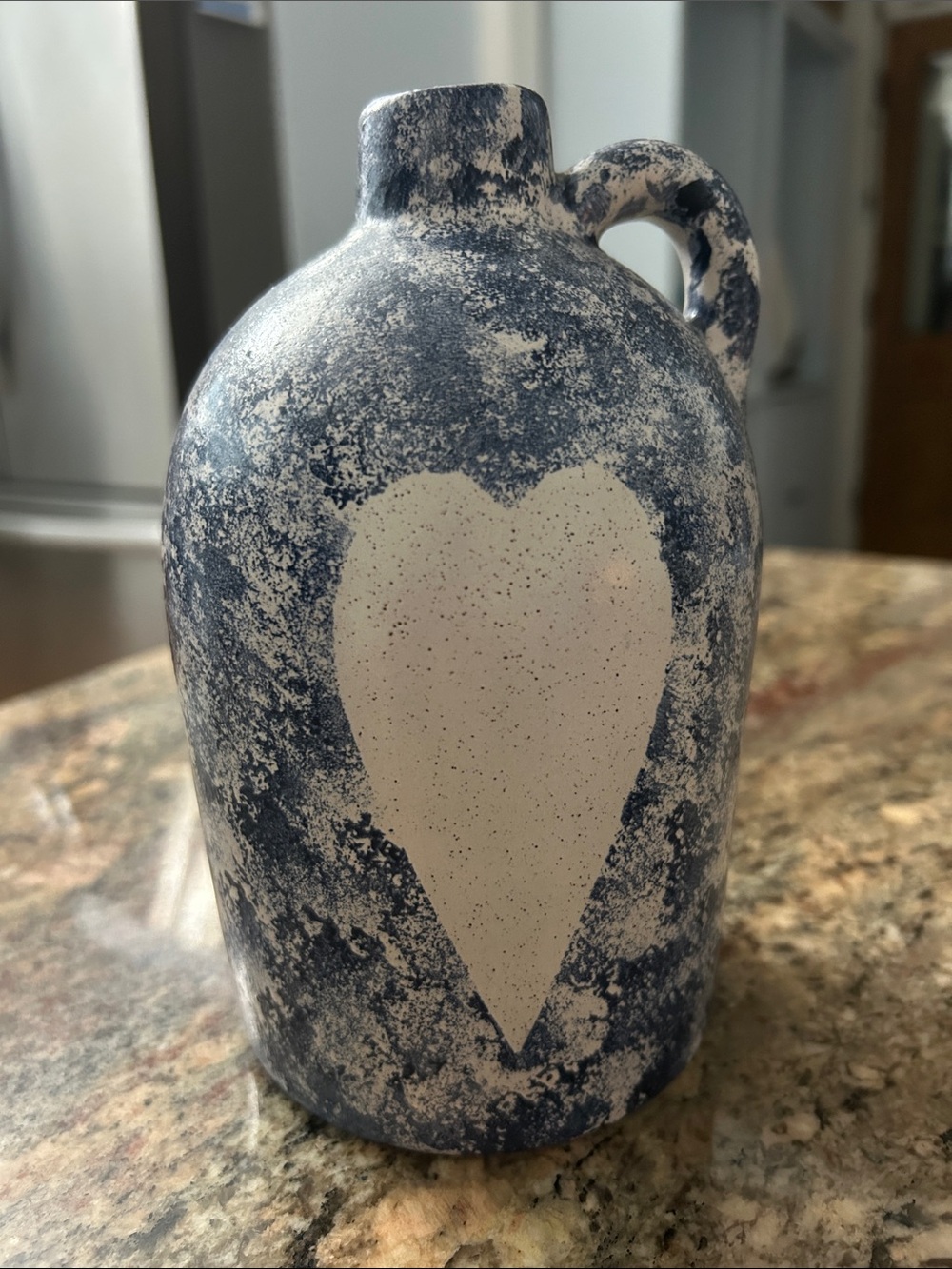 Handcrafted Blue & White Heart Ceramic Vase - Home Art